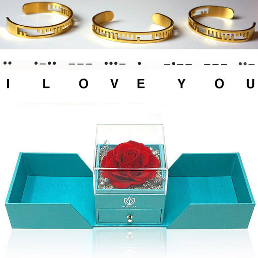 Morse code of love cuff bracelet forever red rose