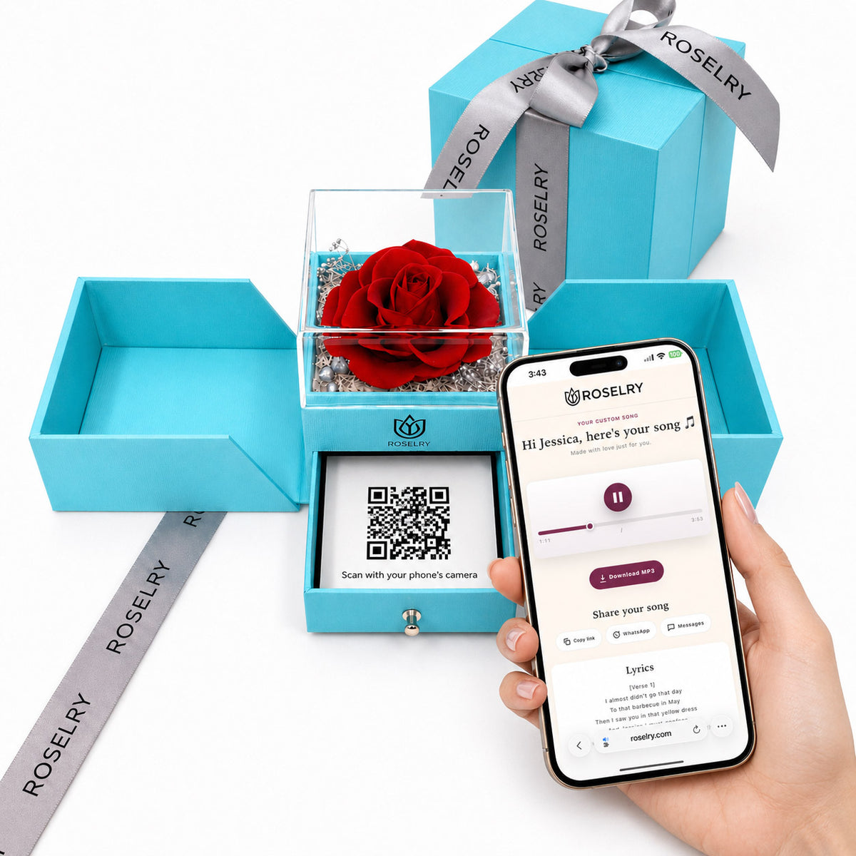 ROSELRY luxury rose box with hidden custom song