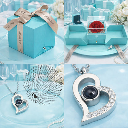Forever Rose Box & "I Love You" in 100 Languages Necklace The Ultimate Gift Set