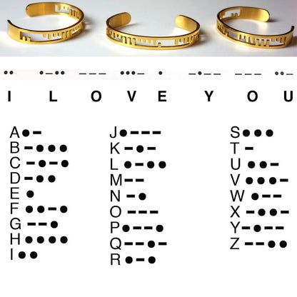 Morse code of love cuff bracelet forever red rose